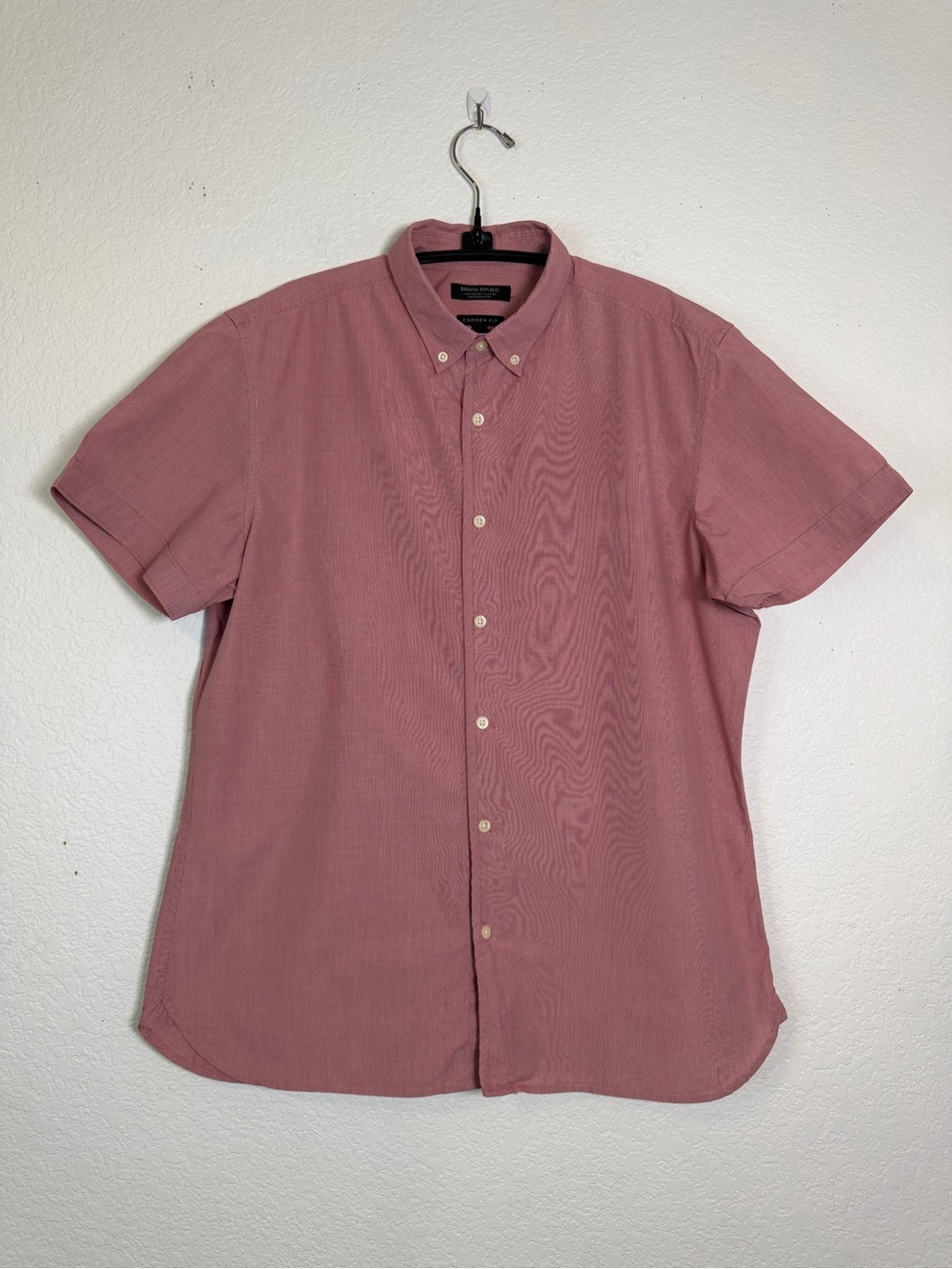 Banana Republic Short Sleeve Camden Fit Button-Down Shirt,‎ Red/White Check, L